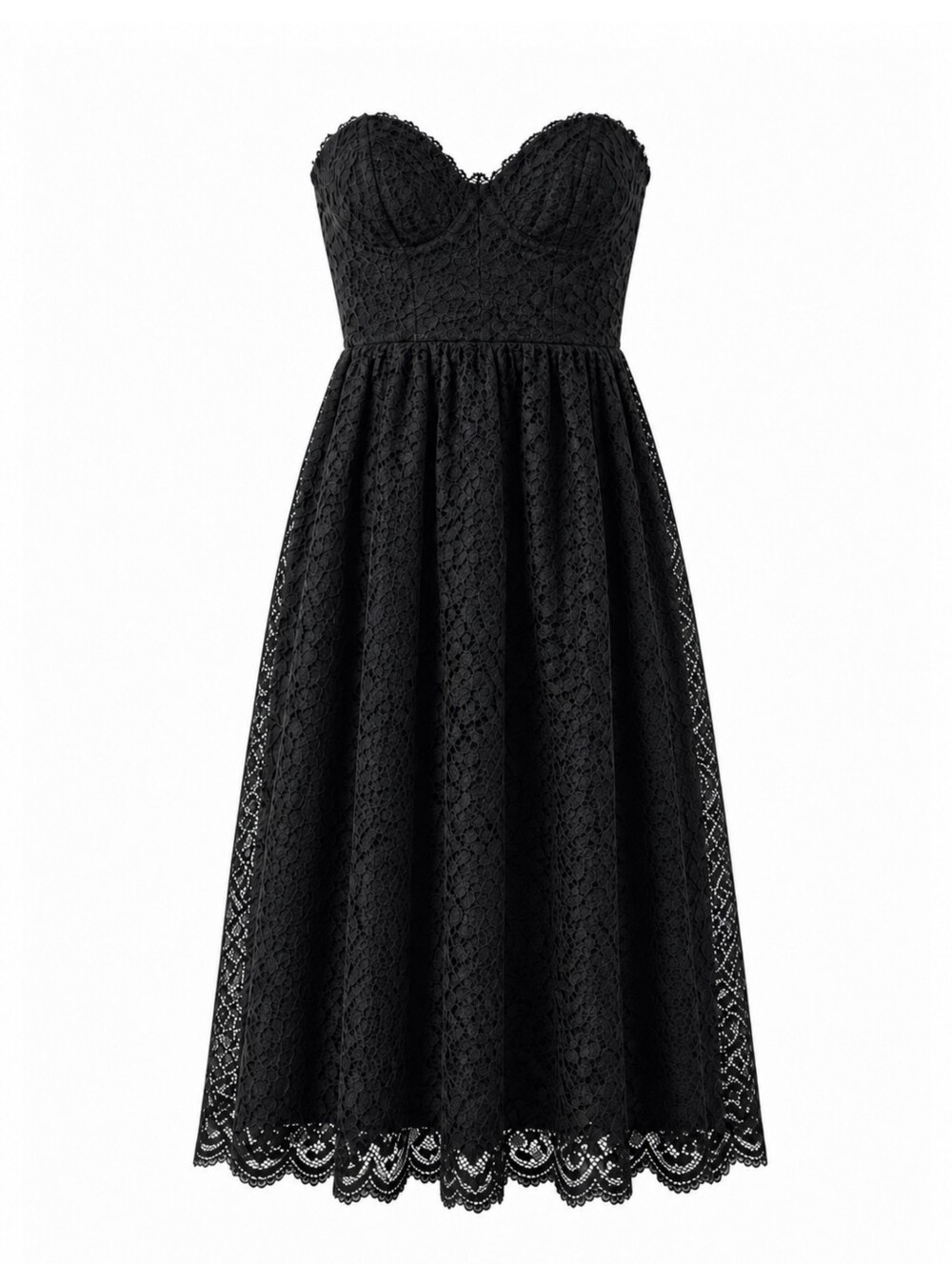 Vintage A.B.S. by Allen Schwartz Black Floral Lace Sweetheart Midi Dress Size 6